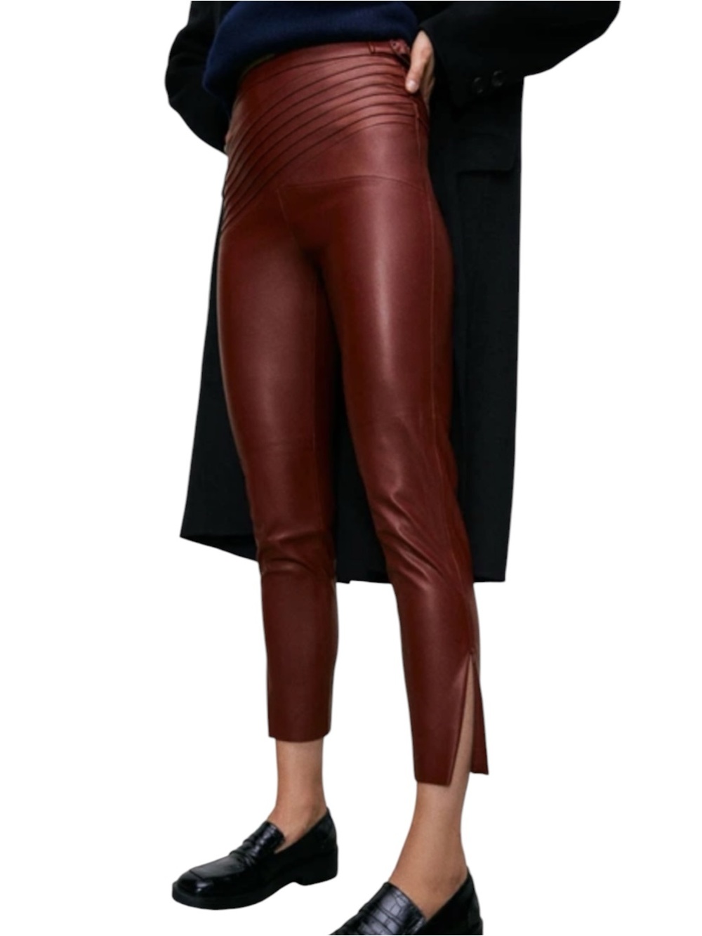 NWT Zara High Rise Faux Leather Leggings in Burgundy Size XS